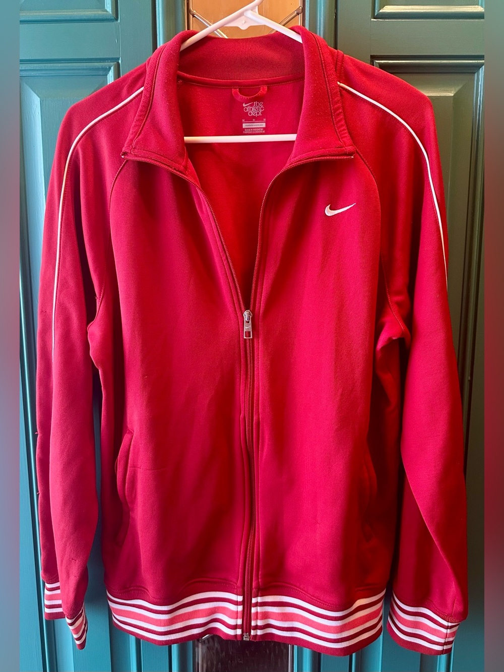 Vintage Style Nike Men's Track Jacket Red White Striped Trim Size Medium M